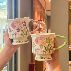 High-Quality Floral Ceramic Mug, Niche Design Ceramic Drinking Cup, Birthday Gift for Girls, Souvenir Gift