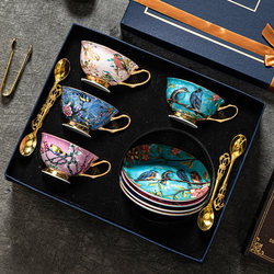 Bone China European-Style Coffee Cup Set, High-Quality Ceramic, Exquisite and High-End, Light Luxury British Afternoon Tea Set