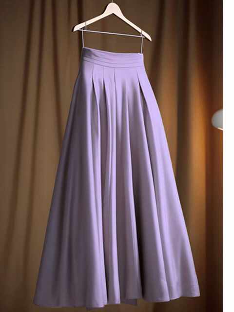 Purple slim and long skirt with a college style pleated new versatile temperament European style mother high waist light luxury skirt