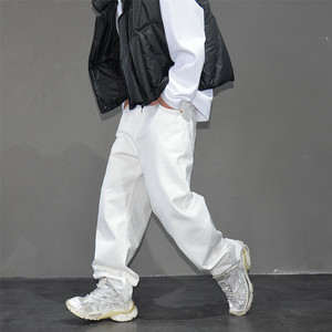 
White casual jeans for men Korean style simple loose fit commuting straight pants trendy solid color versatile long pants