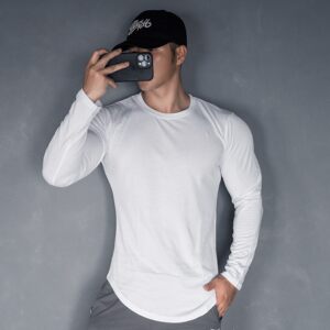 
Fitness long-sleeved men's circular slit hem T-shirt sports training running tight elastic quick-drying clothes bottoming shirt