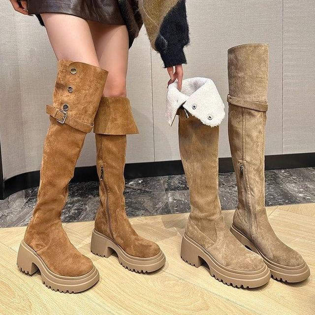 High heels over-knee boots plus fluffy cotton boots women's shoes 2025 new autumn and winter snow boots long knight boots