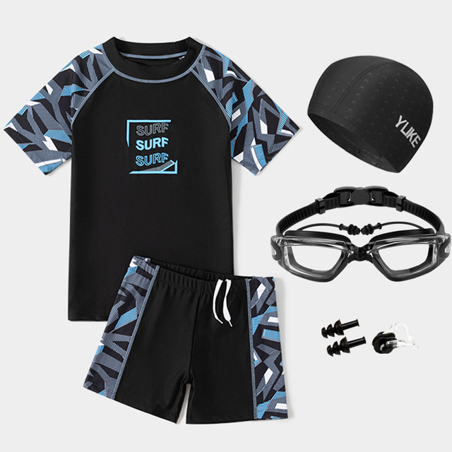 Teenage children's swimsuit boy fat boy small junior high school student professional training examination swimsuit split suit