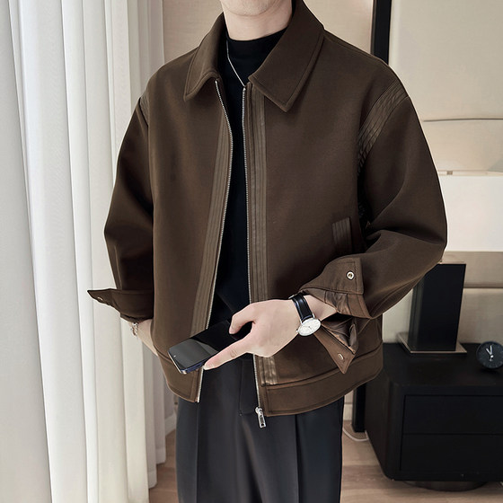 
Luxury and mature casual wool wool leather warmth thickened wool coat men autumn and winter lapel casual jacket men