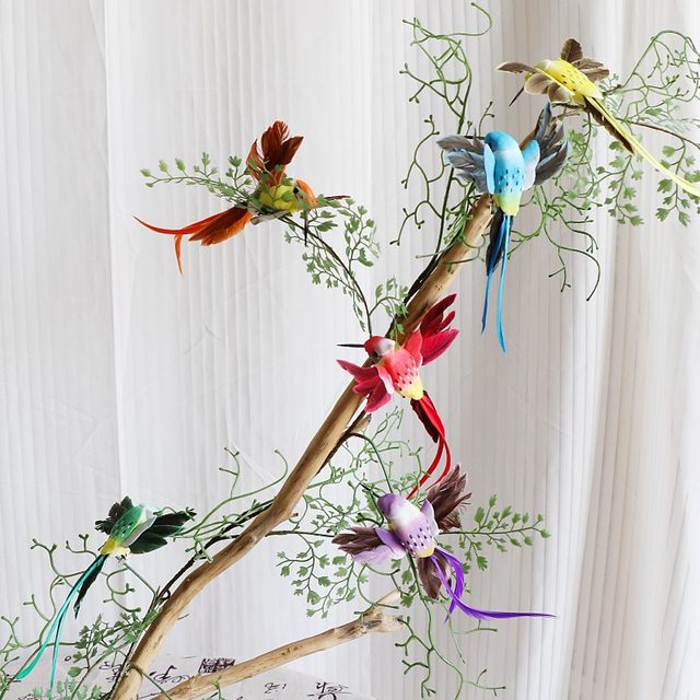Simulated feather hummingbird colorful bird garden gardening landscape green plant decoration crafts fake bird home decoration