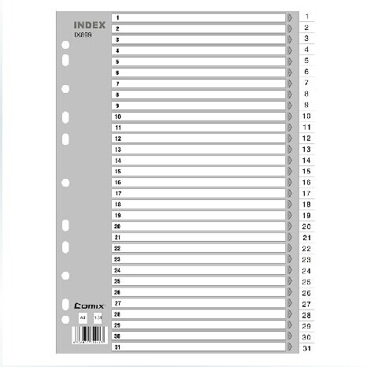 QIXIN IX899 색인 용지 31 페이지 월간 분류 용지 펀치 폴더 특수 11 홀 A4 페이징 용지-