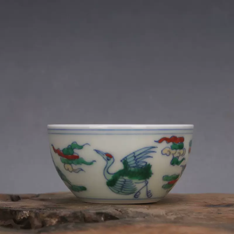 大明成化年仙鹤纹青花斗彩缸杯仿古瓷器全手工绘画家居日用收藏-Taobao
