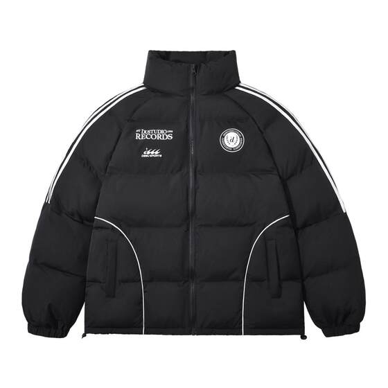 
American retro three-bar thickened cotton jacket for men and women couples with high elastic velvet standing collar warm winter jacket trend