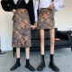 Oil painting printed skirt Female autumn and winter covers thin split middle skirt student A -line hip skirt large size short skirt tide
