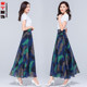 2022 Summer new versatile floral chiffon half -body long skirt ladies large size high -waisted large swing A -line dancing skirt