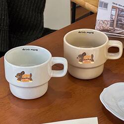 Hamburg Puppy Stacking Cup Ceramic High-Value Mug with Handle Dormitory Coffee Cup Drinking Cup Breakfast Cup