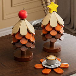 Creative Christmas Tree Heat Insulation Mat, High-End Table Decoration, a Tree-Shaped Solid Wood Anti-Scalding Pot Mat, Foldable Cup Mat, Bowl Mat
