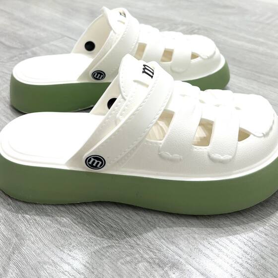 
Two-wear Baotou Sandals Thick Sole 2024 Summer New Hole Roman Slippers Beach Women's Outdoor