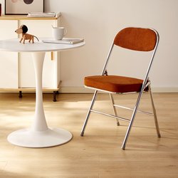 Retro Folding Chair for Home Balcony, Corduroy Backrest Dining Chair, Trendy for Photos, Nostalgic Office Meeting Chair