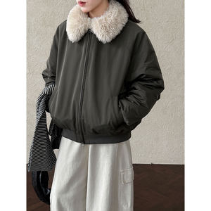 
Women's coat winter 2025 new Korean style warm furry collar quilted design versatile jacket cotton top