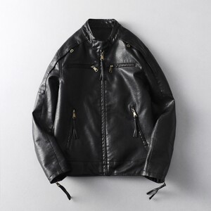 
2026 new black stand-up collar motorcycle style leather jacket men's short jacket slim and handsome versatile top zipper jacket