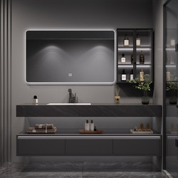 Bathroom cabinet hotel style double-layer slate seamless splicing washbasin bathroom washbasin cabinet double basin washbasin cabinet