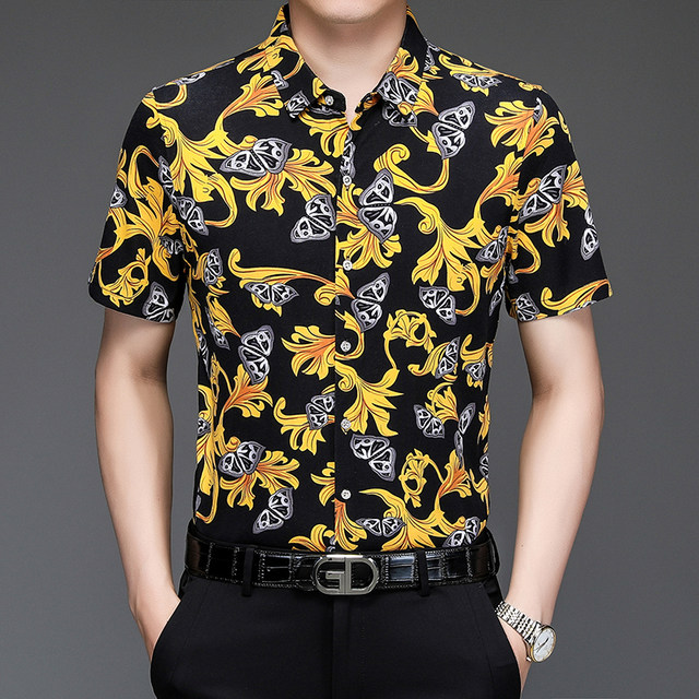 Middle-aged and elderly men's short-sleeved shirt mulberry silk summer ...