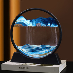 Quicksand Painting Ornaments 3D Dynamic Creative Art Healing and Stress-Relief Oil Hourglass Desktop Living Room Wine Cabinet Decorations