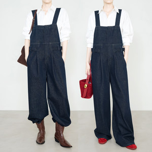 夏莫卡原牛蓝背带裤女2026新款阔腿活性染不易掉色连体牛仔裤6831