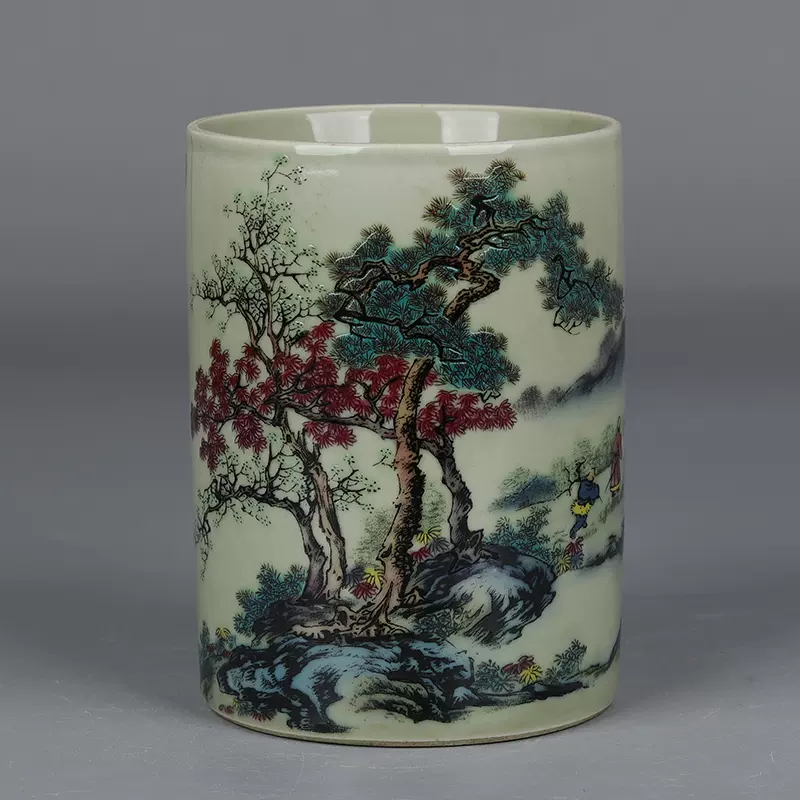 中国 大清光緒年製 粉彩山水文 高足盤 N R6782E 中国 大清光緒年