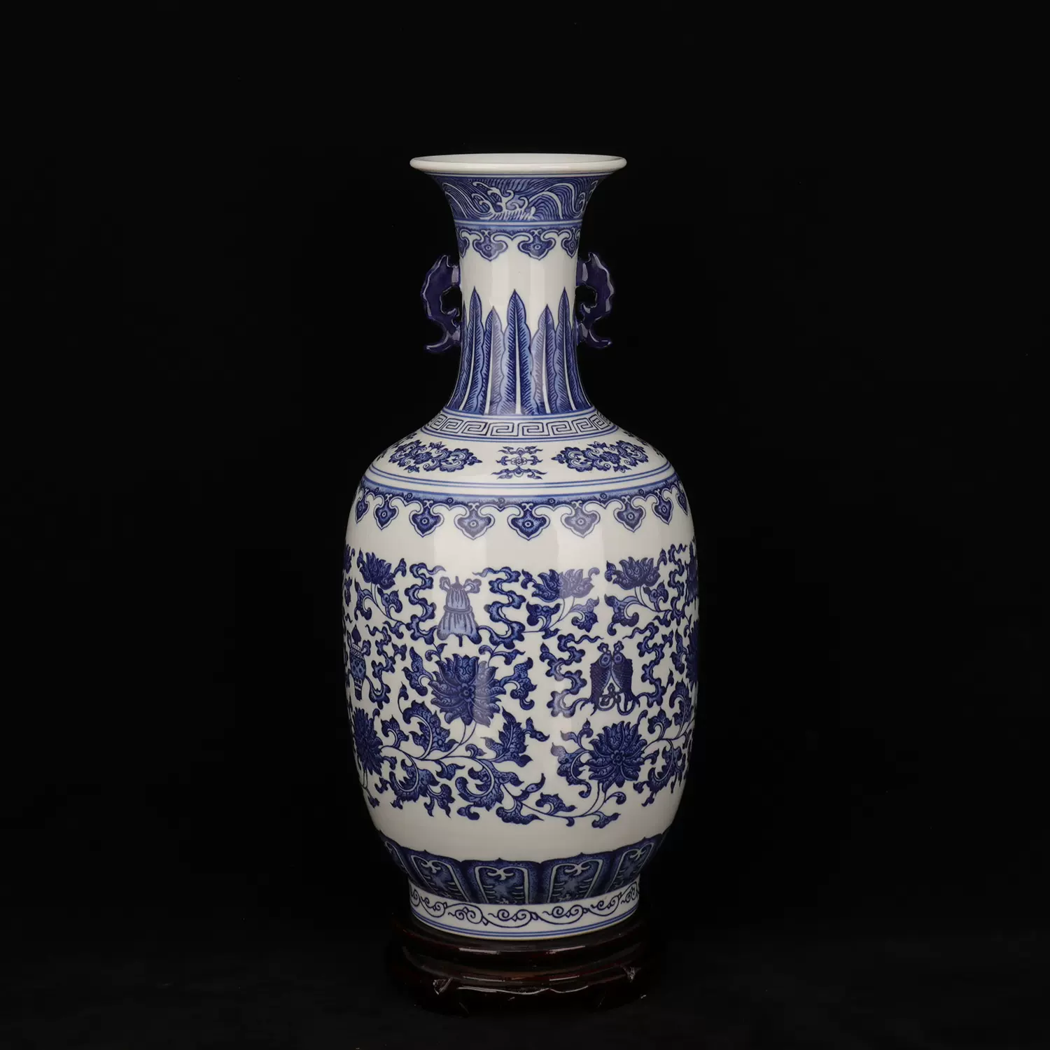 清乾隆年制款青花缠枝八宝纹双耳瓶老货旧货民间收藏古玩古董瓷器-Taobao
