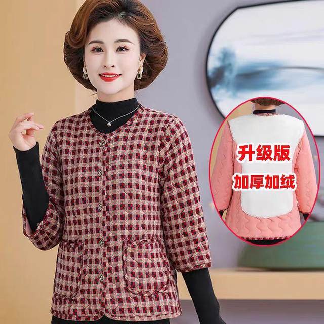 Mom's new autumn and winter 7-quarter sleeve camel velvet cotton vest middle-aged and elderly women's warm horse clip plus velvet vest cotton jacket