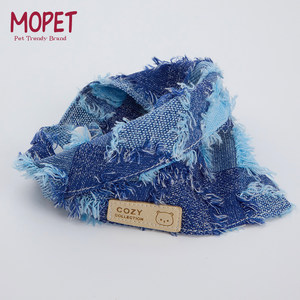 
Pet saliva towel dog double-sided bib trendy plush toy triangle scarf puppy cat spring and summer blue plaid