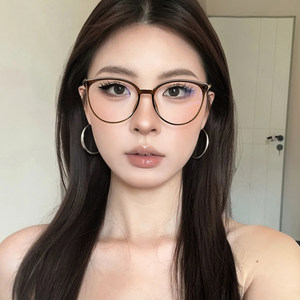 Cold brown large-frame glasses for women, professional with myopia and degree, autumn and winter retro Maillard eye frame without makeup