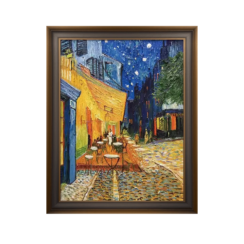 厚颜料立体手绘油画梵高名画夜间咖啡馆后印象派玄关餐厅挂画