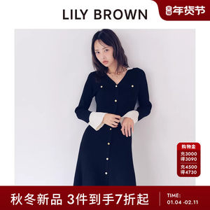 
LILY BROWN2025 new autumn and winter elegant V-neck single-breasted A-line knitted dress LWNO254123