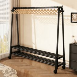 Floor-Standing Clothes Rack for Bedroom, Household Movable Clothes Hanger, New Indoor Clothes Drying Rack, Simple Coat Rack