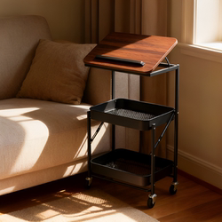 Used Foldable Snack Storage Rack, Floor-Standing Living Room Mobile Cart, Side Table, Bedroom Bedside Table, Multi-Layer Storage Rack