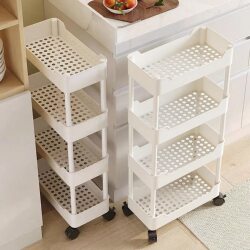 Kitchen Gap Storage Rack, Floor-Standing Multi-Layer Ultra-Narrow Refrigerator Side Gap Storage Rack with Wheels, Bathroom Miscellaneous Items Small Cart