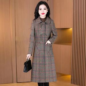 
Trench coat women's 2024 new spring and autumn mid-length houndstooth coat autumn and winter over-knee plaid coat