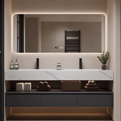 Light Luxury Hotel Style Bathroom Cabinet Combination Slate Hot-Bent Integrated Basin Smart Bathroom Washbasin Washbasin