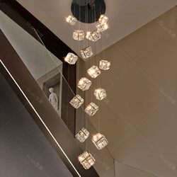 Large Chandelier for the Living Room of a Duplex House, Light Luxury Villa, Suspended Staircase Chandelier, Modern Minimalist Loft Apartment Crystal Chandelier