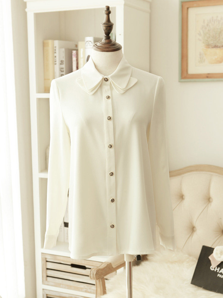 【魅典幻镜】原创/春季新款20152015时尚/甜美修身蝴蝶领加厚雪纺衬衫