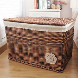 Home Wicker Storage Basket with Lid, Large Rattan Organizer Box, Storage Box, Clothes Storage, Dirty Clothes Basket