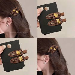 Korean Style Cute Cat and Bear Hair Clips for Women 2025 New High-End Bangs Side Clips Seamless Leopard Print Hair Accessories