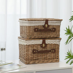 Liu Ruixuan Storage Basket, Rattan Woven, Large Covered Portable Storage Box for Toys and Snacks, Wicker Picnic Basket