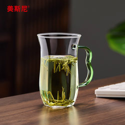 Mesni Glass Cup, Transparent with Handle, Personal Drinking Cup Without Lid, Tea Cup, Household Milk Coffee Cup, New Model