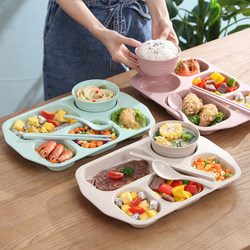 Wheat Straw Dinner Plate with Deep Compartments, Household Dining Plate for Adults and Students, Plastic Canteen Large-Capacity Five-Compartment Rice Plate