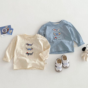 
Children's bamboo cotton T-shirt 2026 new autumn baby cartoon dog bottoming shirt boy's loose long-sleeved top