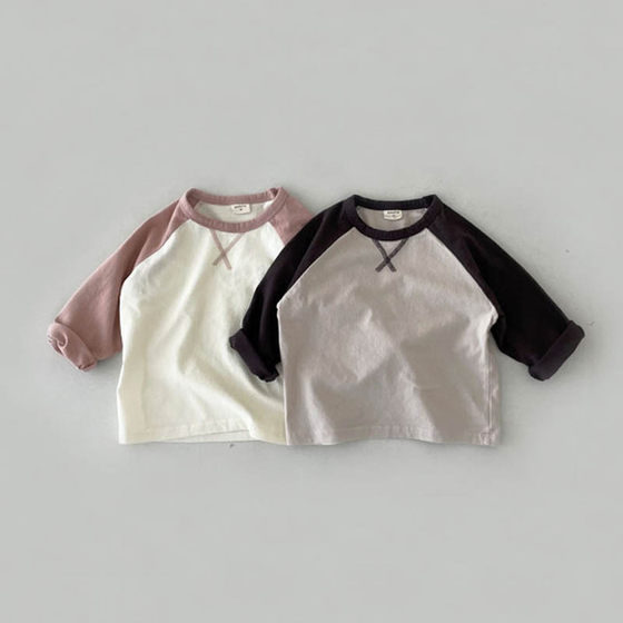 Baby pure cotton clothing autumn clothing bottom shirt male and female baby casual long -sleeved T -shirt spring autumn children's simple top
