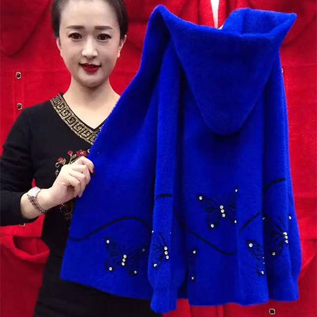 Imitation mink plush sweater jacket for women Spring and Autumn 2025 new short hooded loose fashionable short mom suit thickened