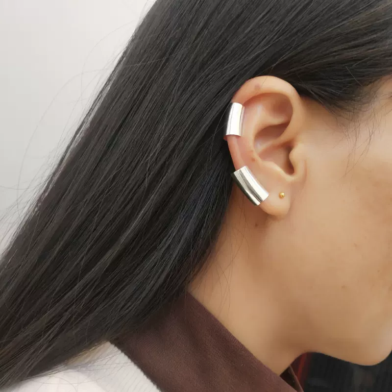 集泰个性长款耳环通体s925纯银亮面耳骨耳夹女无耳洞抗过敏盖伤疤-Taobao