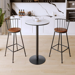 Bar Milk Tea Shop Bar Table and Chair Combination High Stool Household Solid Wood High Bar Chair Bar Stool with Backrest High Stool Round Table
