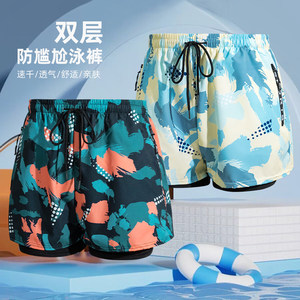 Swimming trunks for men's double-layer anti-embarrassment 2025 new swimming trunks five-minute quick-drying hot spring pants men's swimsuit set