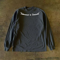 Make Money and Do Charity! 260g Heavyweight Pure Cotton! American Retro Necklace Letter Long-Sleeve T-Shirt for Men and Couples